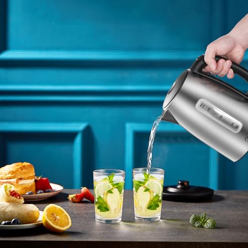Edelstahl-Kessel mit Temperatureinstellung, 45°C - 100°C, 1,5 Liter, 2200 W Wasserkocher weiß, Teebereiter mit Temperaturanzeige und Sicherheitsfunktionen, BPA-frei, Doppelwanddesign