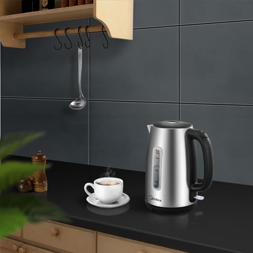 Edelstahl-Kessel mit Temperatureinstellung, 45°C - 100°C, 1,5 Liter, 2200 W Wasserkocher weiß, Teebereiter mit Temperaturanzeige und Sicherheitsfunktionen, BPA-frei, Doppelwanddesign