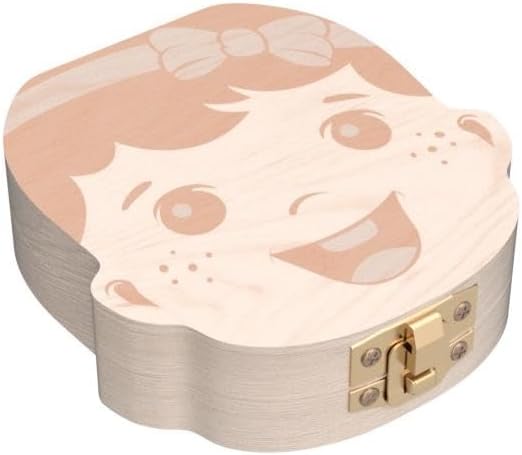 Milchzahndose Mädchen, Zahndose aus Holz, Dose zur Aufbewahrung von Milchzähnen, Baby Milchzähne Box als Geschenk zum Geburtstag oder Taufe, inkl. Pinzette und Zahnfee Geschichte