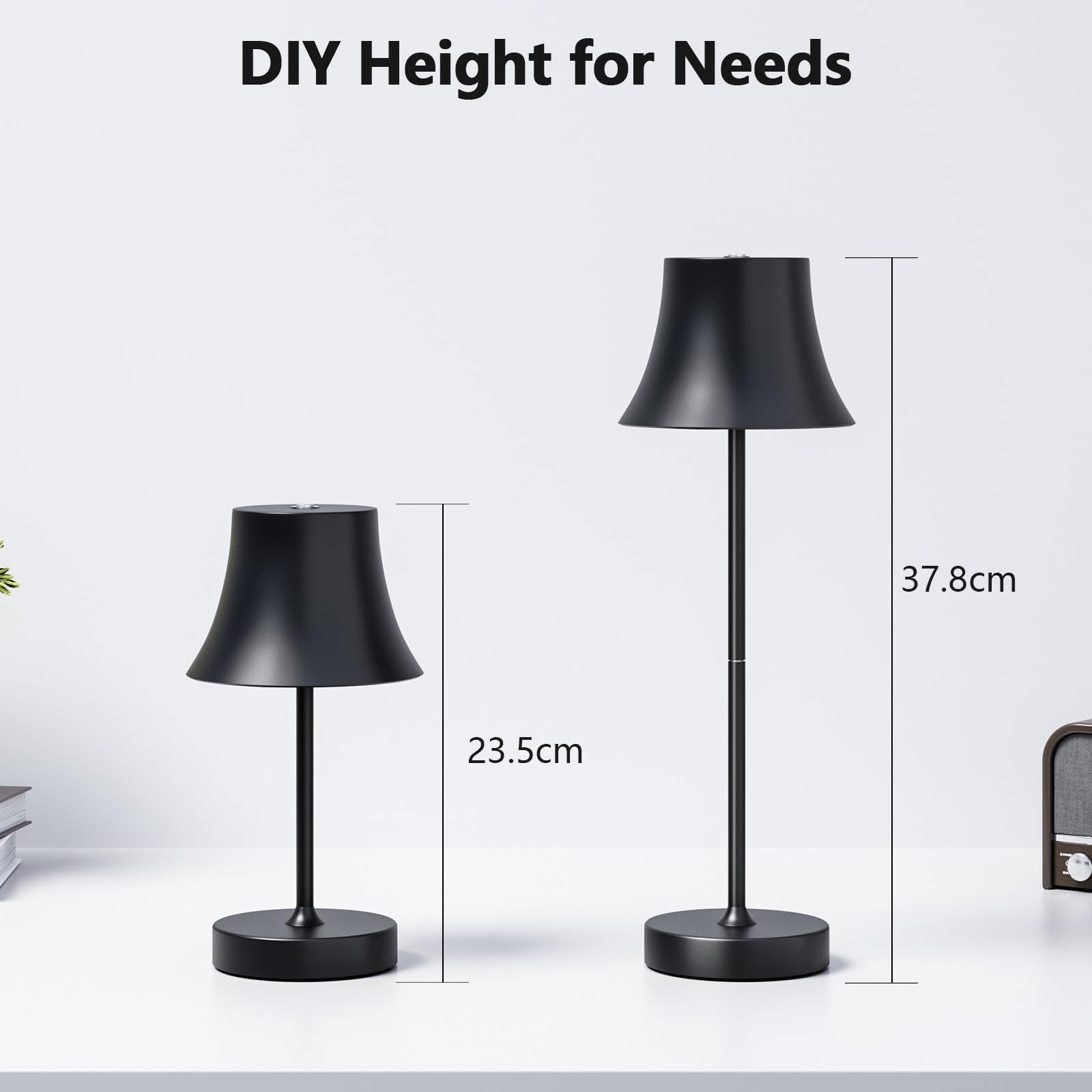 LED Tischlampe Wireless Dimmbare Nachttischlampe Touch, Batterie Tischlampe Wireless, Indoor Aussentischlampe Batterie, 3-Level Warmes Licht, IP54 Wasserdicht, Vollmetallgehäuse