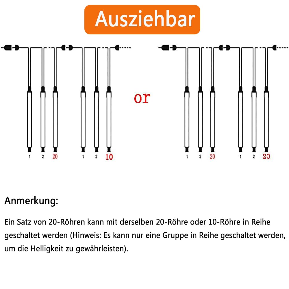 Weihnachtsdekoration im Freien, 20 Röhren (entspricht 2 Sätzen von 10 Röhren) Meteorschauer Feenlichter, wasserdichte Feenlichter für Weihnachten, Halloween, Baumhof, Weihnachtsdekoration im Freien, Blau