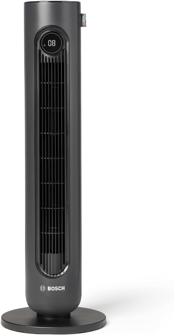 Bosch Tower Fan , Leiser Turmventilator, Midnight Grey | Mit Fernbedienung, 8 Geschwindigkeitsstufen, 90° Oszillation, Nachtmodus & 8-Stunden-Timer, 19 dB(A)