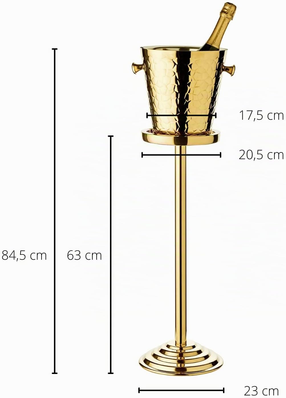 Weinkühler Capri mit Ständer (H 83 cm, Ø 22 cm), Edelstahl doppelwandig, gemustert, mit Griffen, für 1 Flasche – Sektkühler, Flaschenkühler stehend, Champagnerkühler, Getränkekühler, Barzubehör