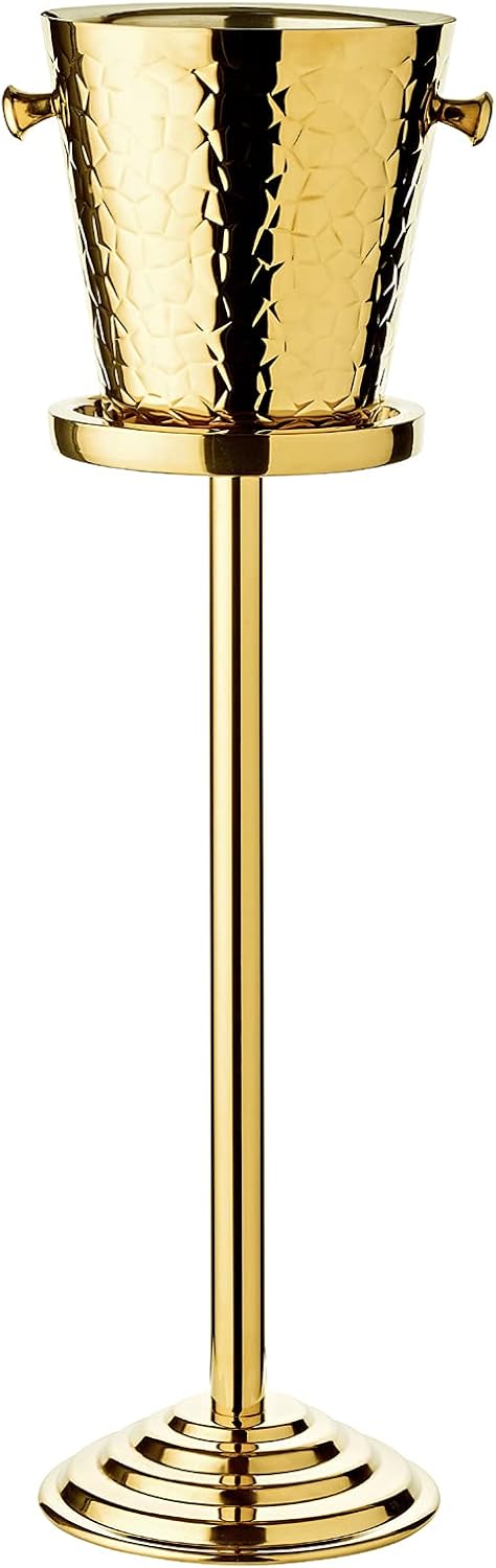 Weinkühler Capri mit Ständer (H 83 cm, Ø 22 cm), Edelstahl doppelwandig, gemustert, mit Griffen, für 1 Flasche – Sektkühler, Flaschenkühler stehend, Champagnerkühler, Getränkekühler, Barzubehör
