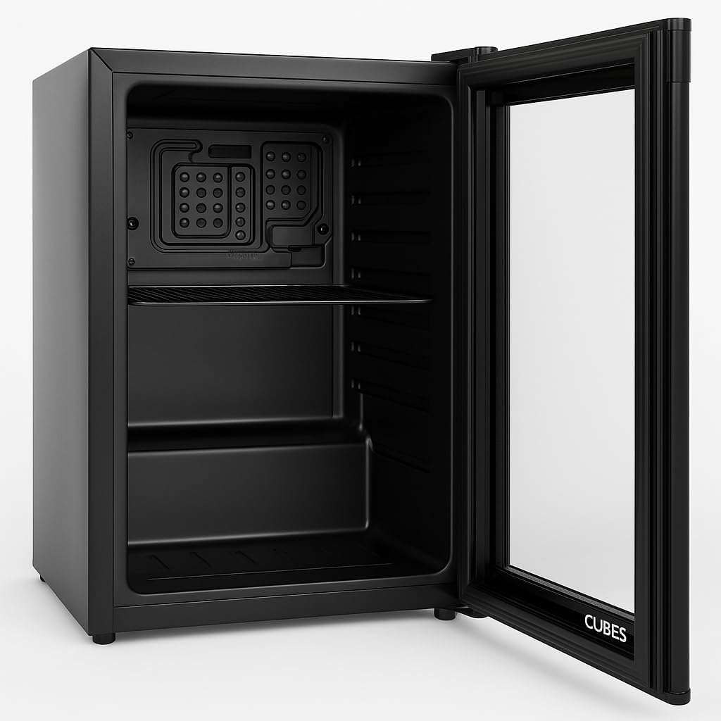 Mini-Kühlschrank, Schwarz, 48 L, Ruhig und Energieeffizient, Kompakt-Getränkekühlschrank mit Glastür, Perfekt für Büro, Gaming & Camping, Kleiner Kühlschrank Mini Kühlschrank