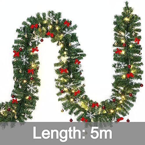 Weihnachtsgirlande mit Beleuchtungsdekoration, 80 LEDs Beleuchtetes Innen- und Außengrün Weihnachtsdekoration, Weihnachtsgirlande, Tannengirlande - Warmes Weiß