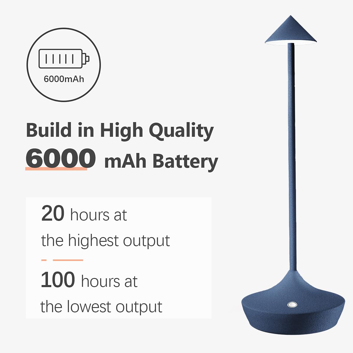 LED-Batterie Tischlampe Drahtloses , modernem Aluminium Dimmable Wireless Tischlampe 6000 mAh, wasserdicht, Tischlampen wiederaufladbar für Innen-Aussentisch Tisch Restaurant