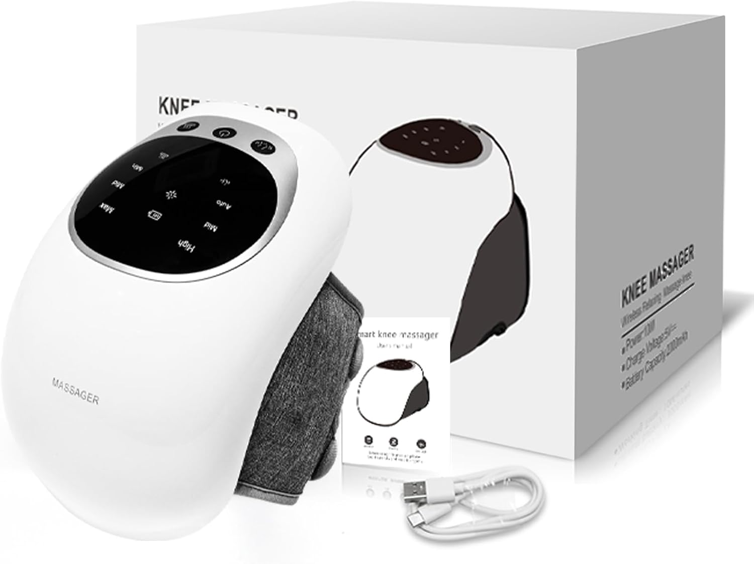 Knie-Massagegerät, 3 Temperaturstufen, Rotlicht-Therapie, LCD-Display, Wärme- und Vibrationstherapie, 7000 U/Min, 120 Min Laufzeit