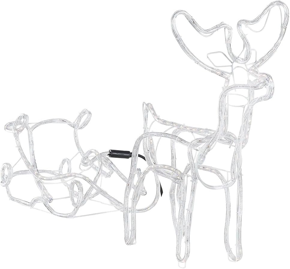 LED-Rentier mit Schlitten 11 m Seillicht für Innen- und Außenbereich 140 x 66 x 23 cm