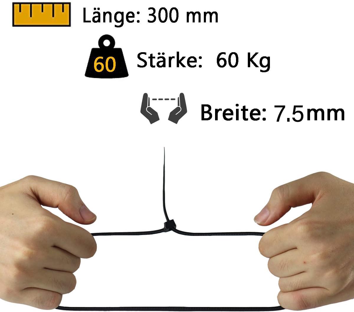 1000 Stück Kabelbinder Schwarz 100/150/200/250/300mm Und 20 Klebesockel, Kabelbinder set, UV Beständig, Hitzebeständig, Kunststoff Kabel Binder Set