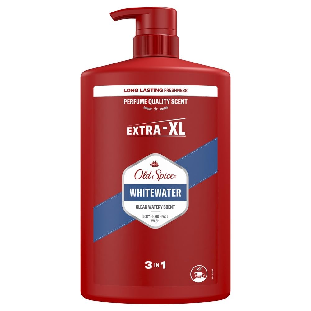 Old Spice Whitewater 3-in-1 Mehrzweck-Shampoo für Haar, Gesicht und Körper 1000 ml, langanhaltende Frische, Duft von Parfümqualität, Tiefenreinigung