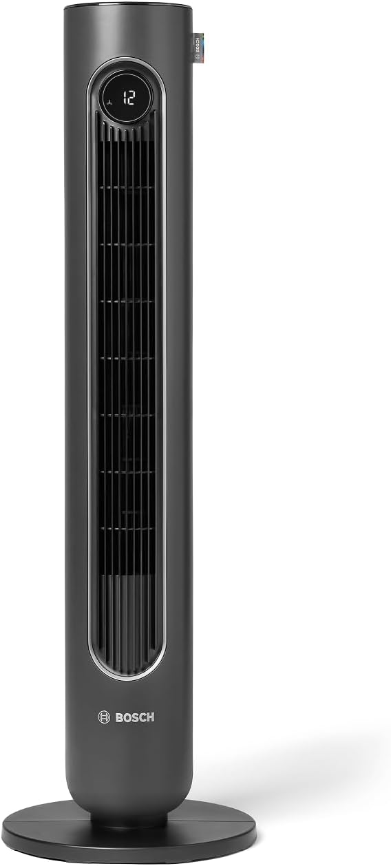 Bosch Tower Fan , Leiser Turmventilator, Midnight Grey | Mit Fernbedienung, 8 Geschwindigkeitsstufen, 90° Oszillation, Nachtmodus & 8-Stunden-Timer, 19 dB(A)