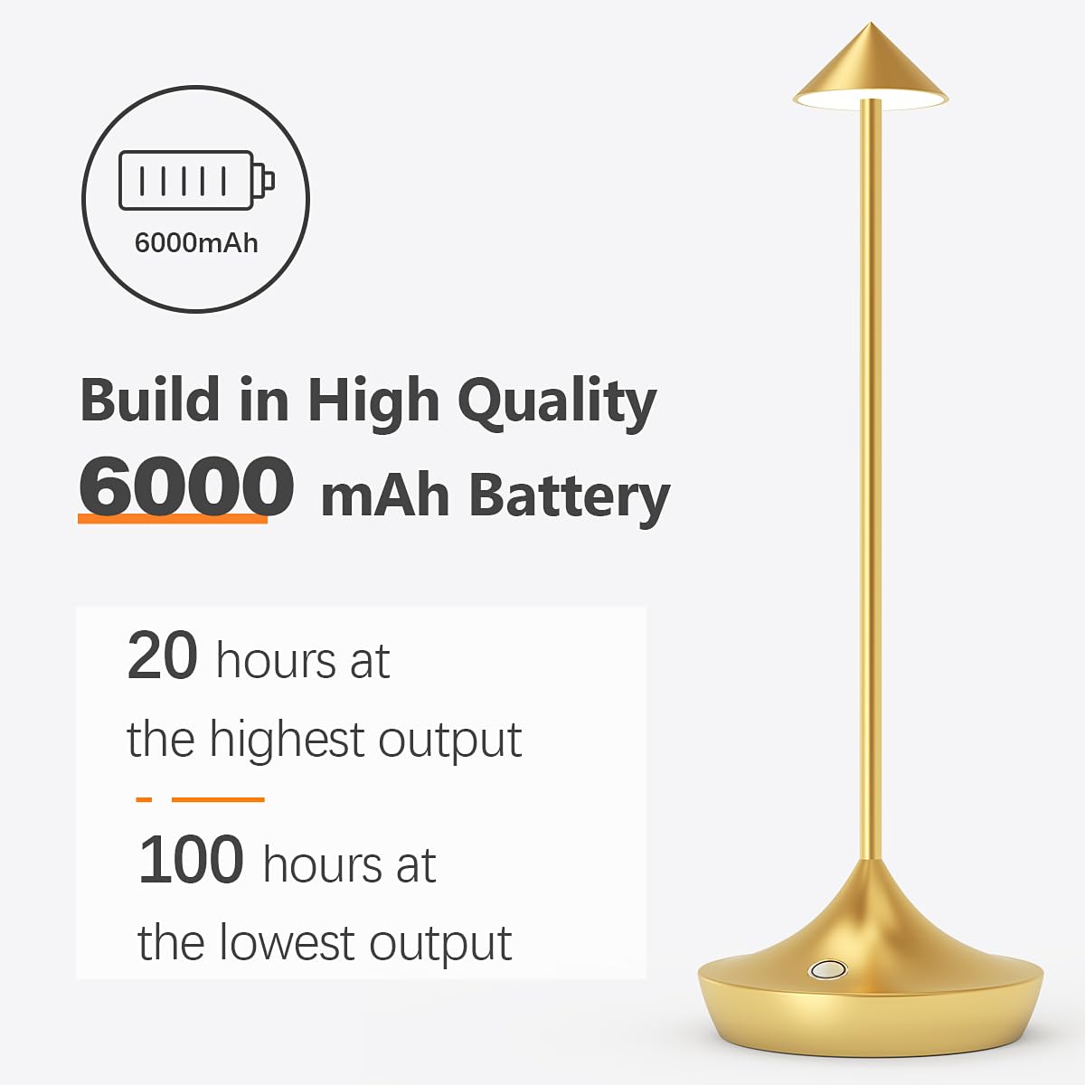 LED-Batterie Tischlampe Drahtloses , modernem Aluminium Dimmable Wireless Tischlampe 6000 mAh, wasserdicht, Tischlampen wiederaufladbar für Innen-Aussentisch Tisch Restaurant