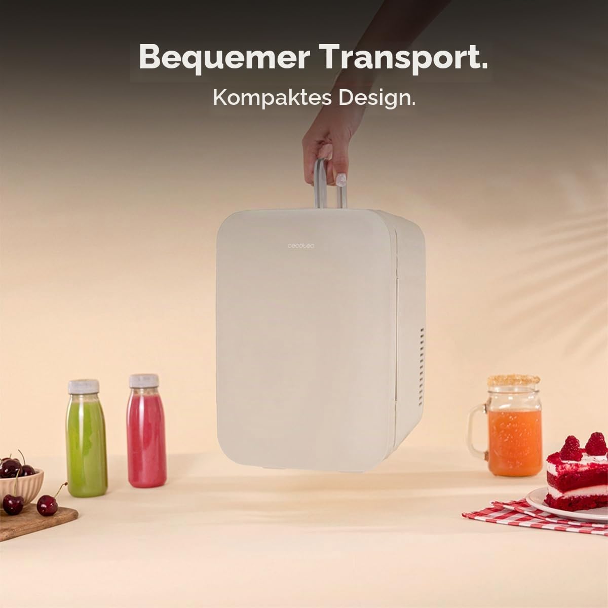 Mini-Kühlschrank / 12V-220V, Kompatibel mit Auto und Wohnwagen, Kühl- und Heizfunktion, Temperaturbereich 5-65º, Einfacher Transport.