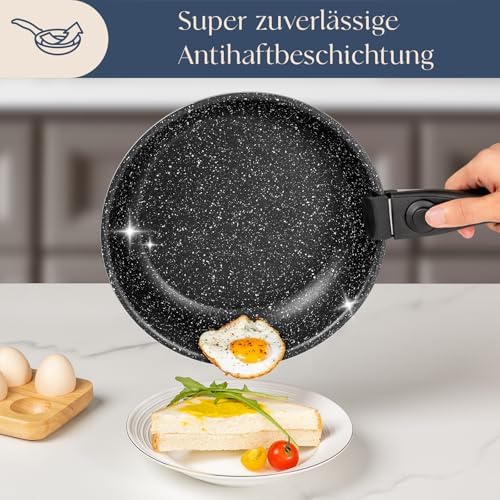 Topfset mit Abnehmbarer Griff, 17-Teilig Topfsets Pfannenset mit Antihaft Beschichtet, Topfset Induktion Kochtopf Set mit Deckel, für Alle Herdarten, Backofenfest, Ofenfest (grau)
