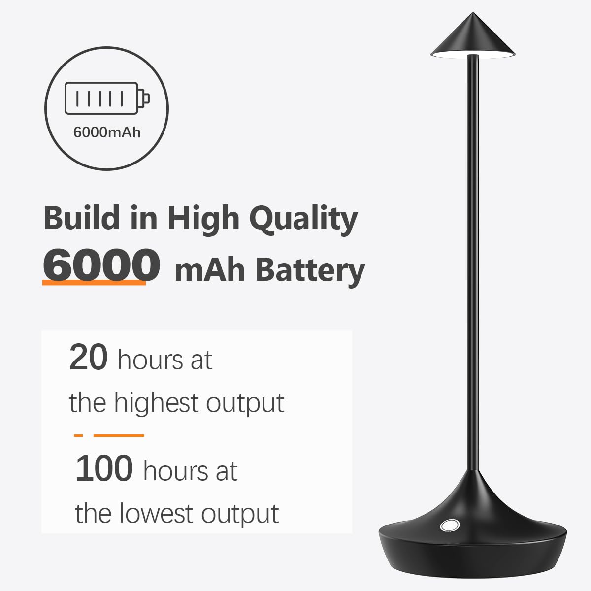 LED-Batterie Tischlampe Drahtloses , modernem Aluminium Dimmable Wireless Tischlampe 6000 mAh, wasserdicht, Tischlampen wiederaufladbar für Innen-Aussentisch Tisch Restaurant