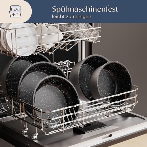 Topfset mit Abnehmbarer Griff, 17-Teilig Topfsets Pfannenset mit Antihaft Beschichtet, Topfset Induktion Kochtopf Set mit Deckel, für Alle Herdarten, Backofenfest, Ofenfest (grau)