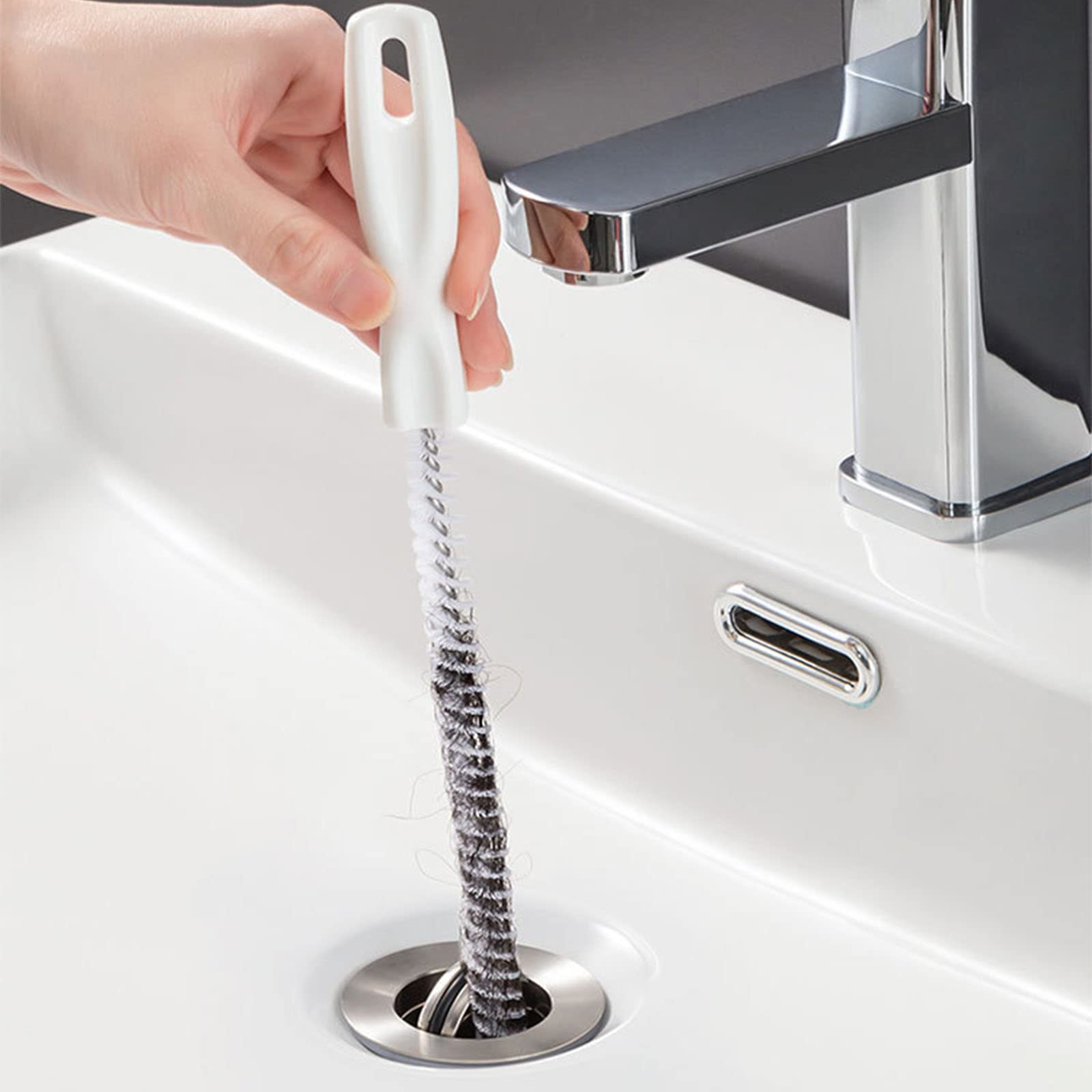 Packung mit 2 Reinigungsbürsten für Abwasserkanäle, flexibler Abflussreinigungsbürste, Rohrreiniger, Haarentfernung, Abflussreinigungspinsel für Küche, Badezimmer, langes Haar entfernen, 45 cm (Packung 2)