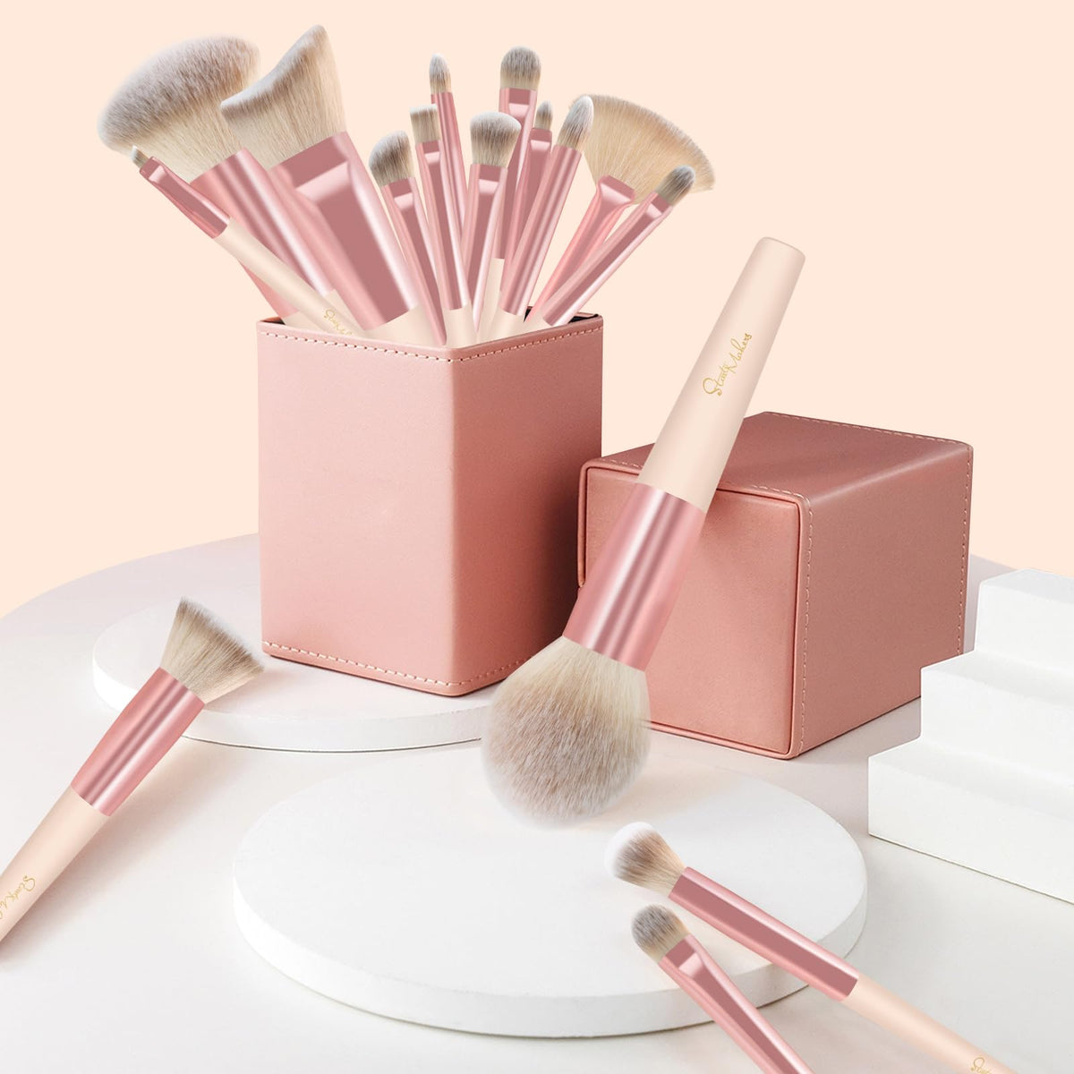 Pinselset Makeup Start Makers 10 Stück Professionelle Make Up Pinsel Set Schwarzer Marmor Kosmetik Pinselset Puder Foundation Lidschatten Concealer Eyeshadow Schmink Pinsel (A)