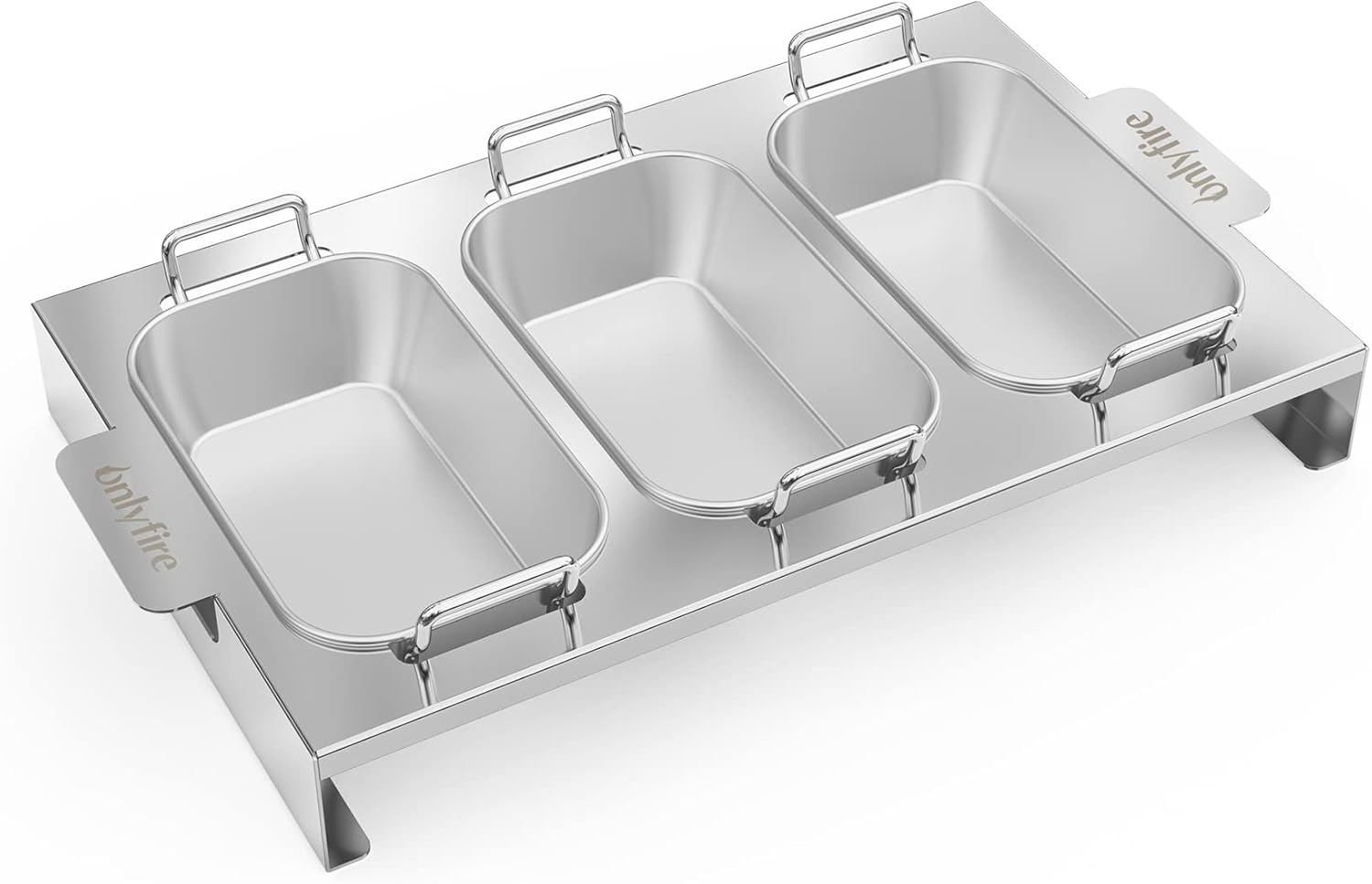 3er Set Edelstahl Grillpfännchen mit Griff & Ständer für Gasgrill | BBQ Grillschalen für Gemüse, Fleisch, Schrimps, Käse und Brot, Trennung von Speisen