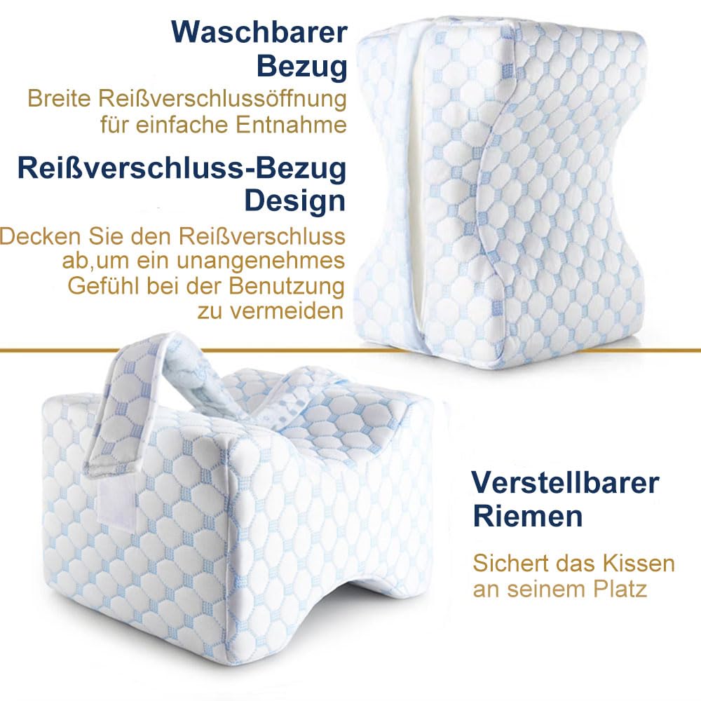 Kniekissen für Seitenschläfer Ergonomisches Beinkissen aus Memory-Schaum Atmungsaktiv Waschbarer Bezug Komfortkissen für Beine Schlafen Reisen Sofa