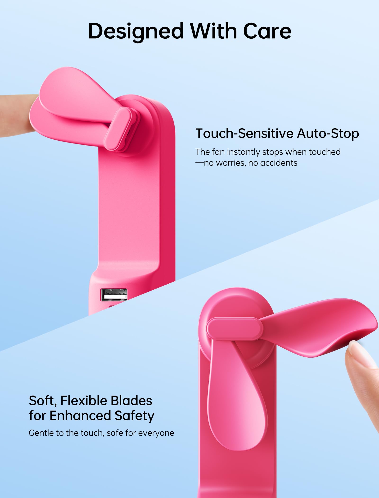 Mini Handventilator, 3-in-1 Handventilator, wiederaufladbarer USB /12–19 Betriebsstunden - mit Powerbank, Taschenlampe, tragbarer Ventilator für Reisen/Sommer, Geschenke für Frauen-Rosa