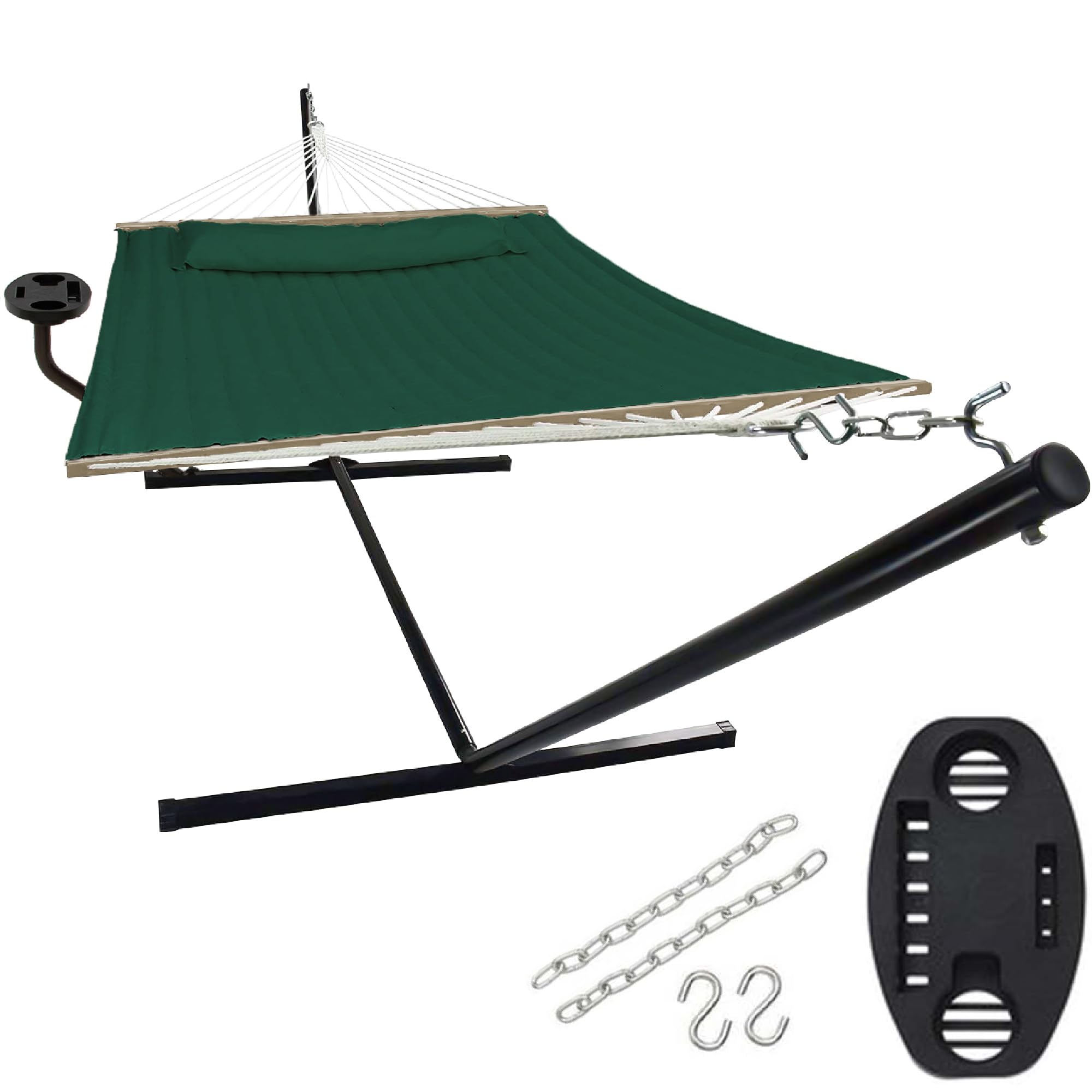 Hängematte mit Gestell und Tisch - Hängematte Outdoor für den Garten, Pool & Balkon - Großzügige Hängematten 2 Personen - Doppelhängematte mit Ständer und Beistelltisch - 200 kg Belastbarkeit