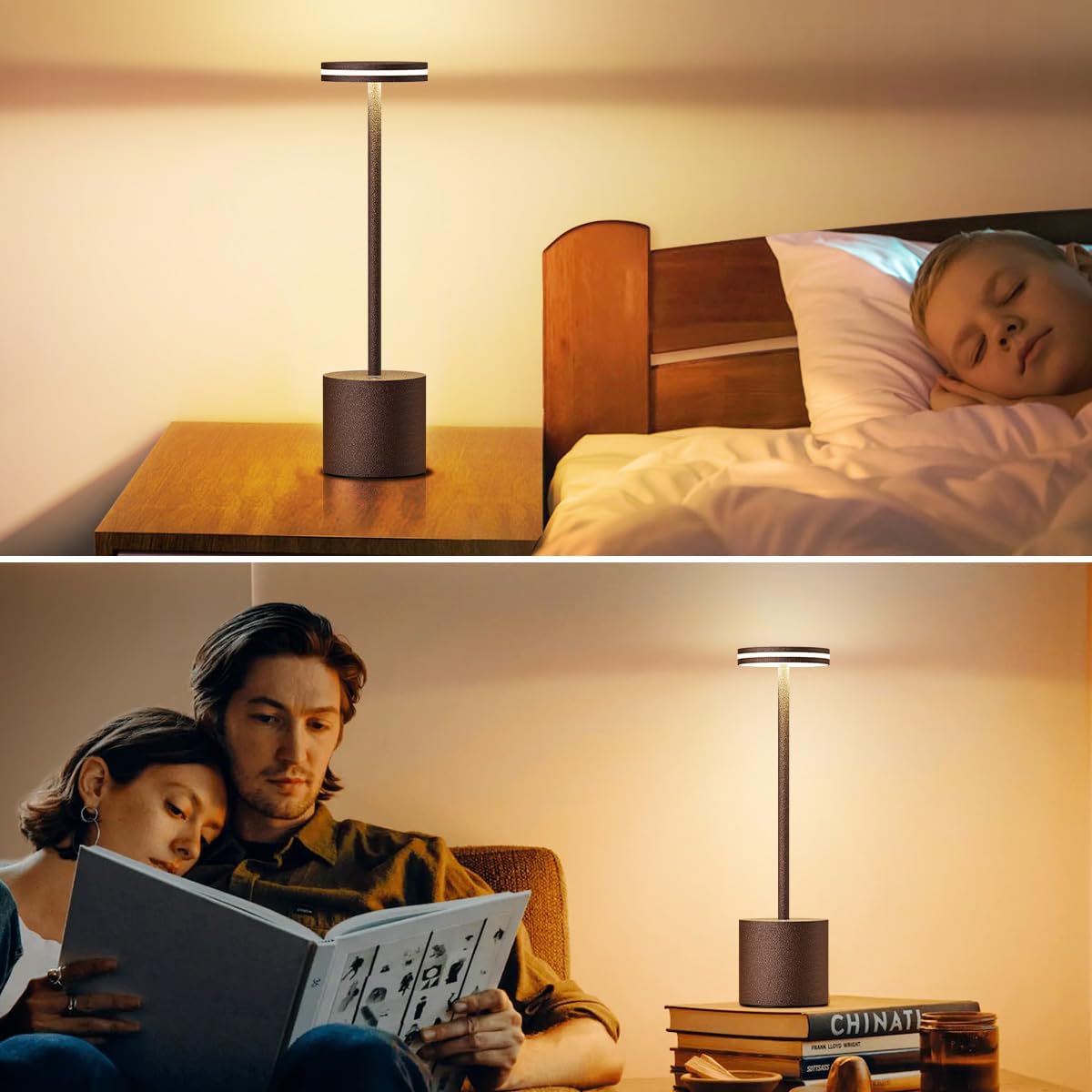 LED Batterie Tischlampen, Wireless, 5000 mAh Modern dimmbar Tischlampe, Aluminium, 3 Farbtemperaturen, Tischlampen Wiederaufladbar für Innen-, Aussen-, Nachttisch, Esstisch, Bar