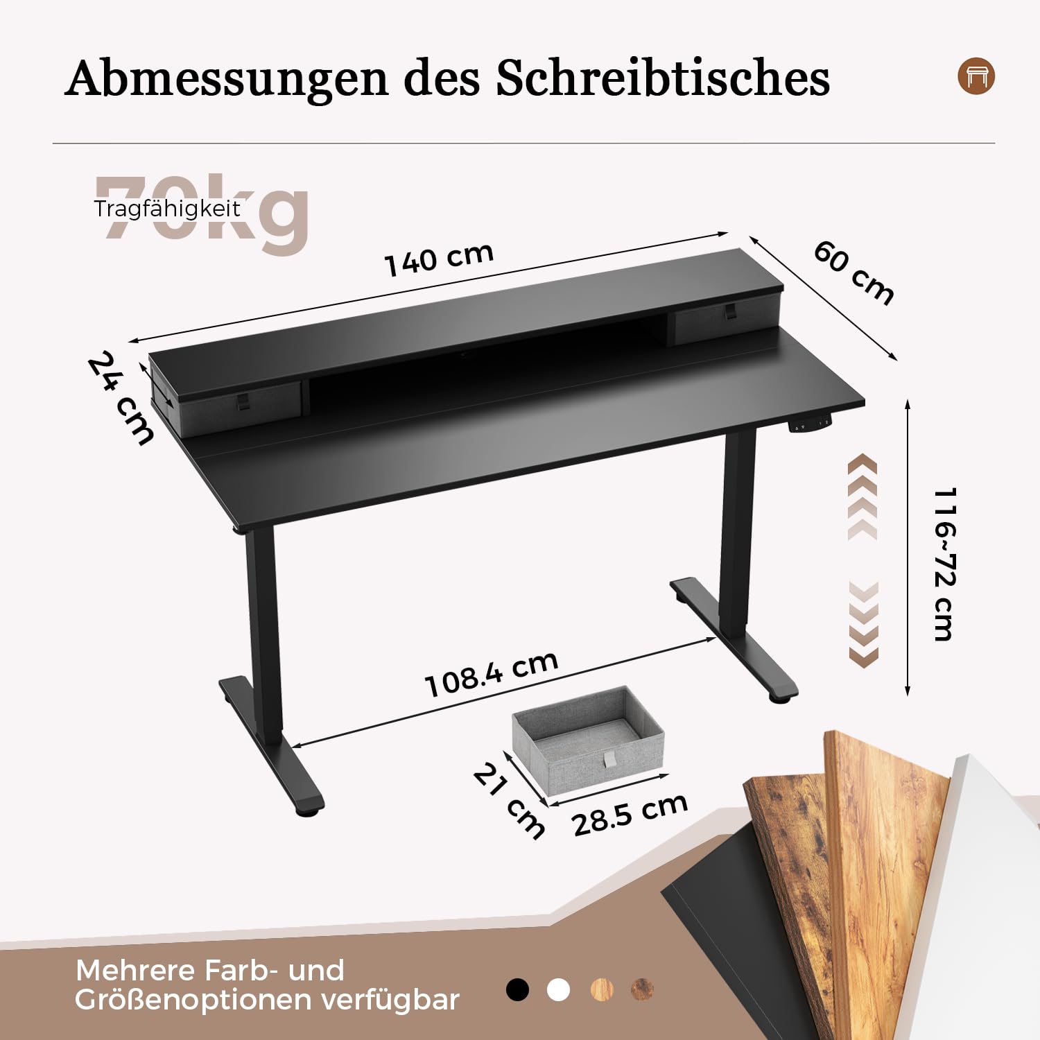 Höhenverstellbarer Schreibtisch mit Doppelschubladen, Elektrisch Höhenverstellbarer Schreibtisch, Sitz-Steh-Computertisch, Ergonomischer Stehschreibtisch