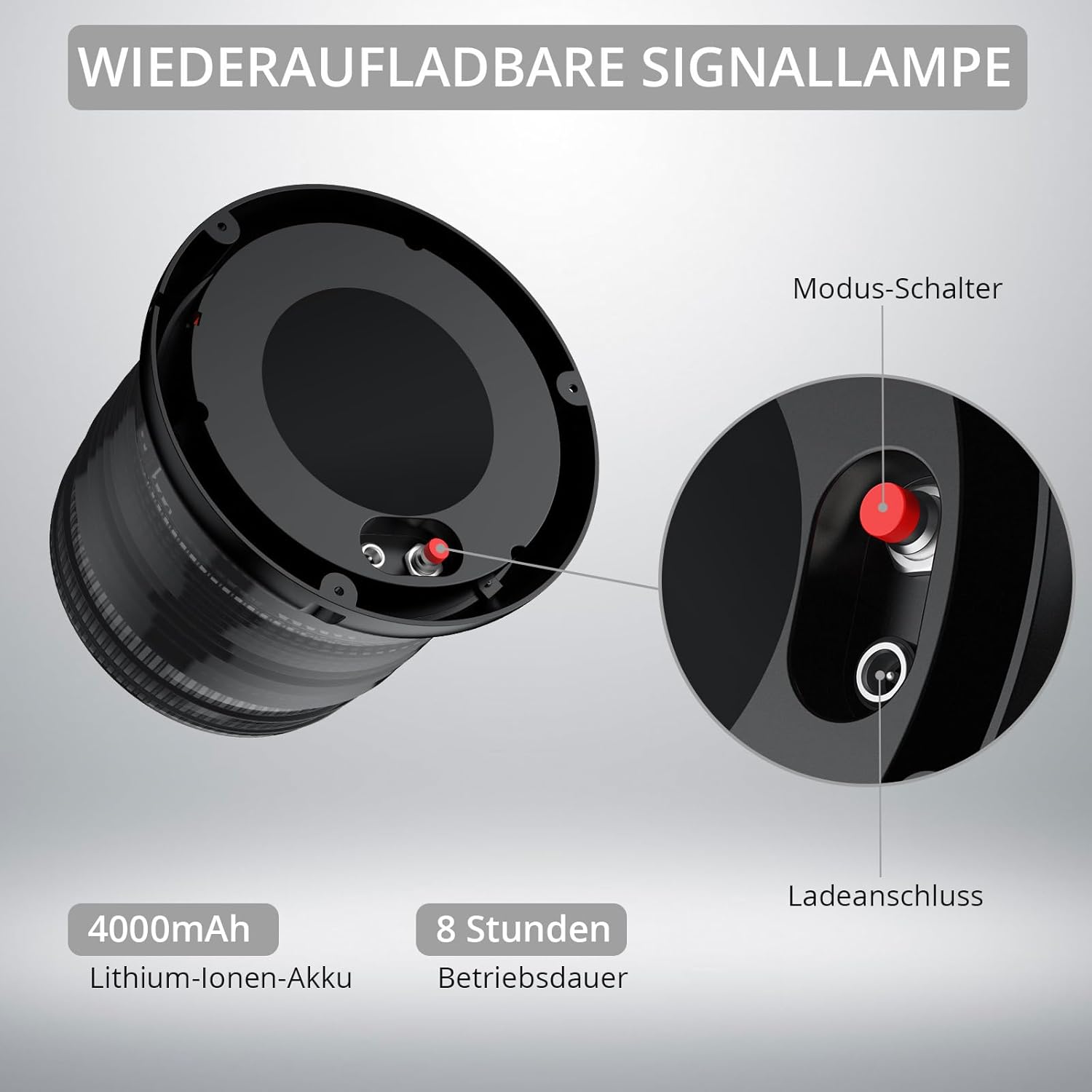 Warnleuchte Rundumleuchte 360° Gelb Blitzleuchte 7 modus mit 5m Netzkabel Doppelter Schraube 12V / 24V Warnlicht mit Magnetfuß Notfallblinklampe Magnet Transparent für Auto LKW usw