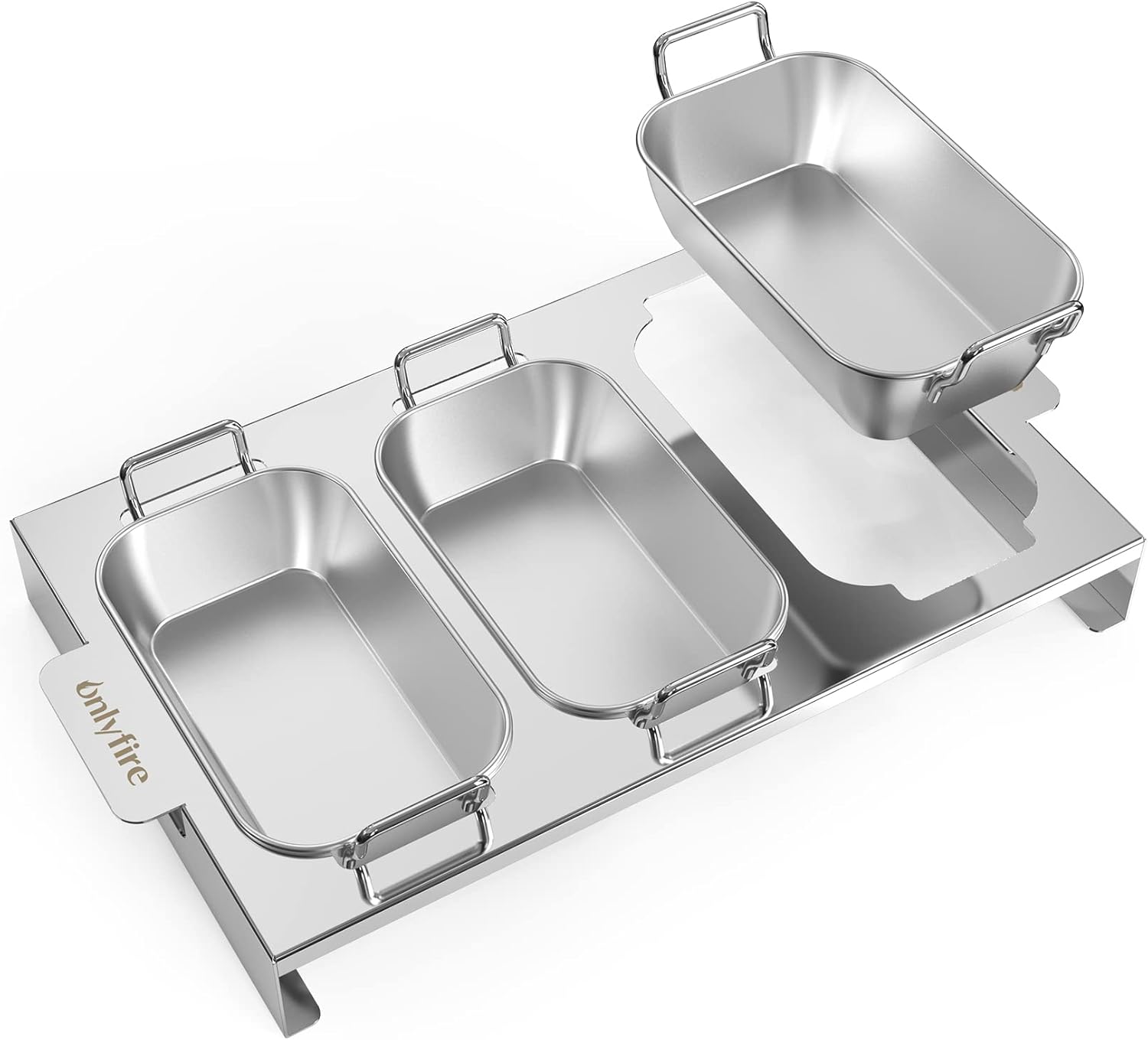 3er Set Edelstahl Grillpfännchen mit Griff & Ständer für Gasgrill | BBQ Grillschalen für Gemüse, Fleisch, Schrimps, Käse und Brot, Trennung von Speisen
