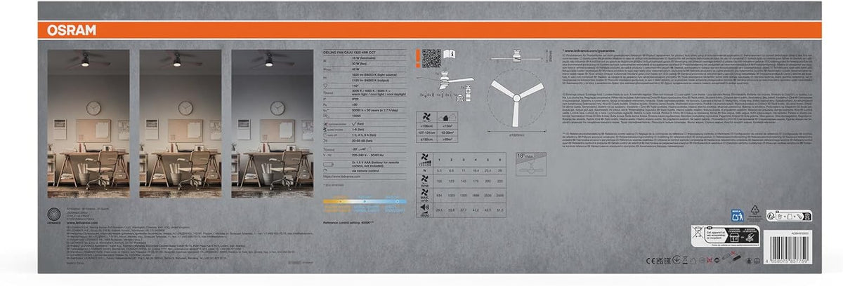Osram LED-Deckenventilator Weiß, leise, Fernbedienung | Ceiling fan Sudestada, Ceiling Fans with Lighting, Weiß, 450 mm dia, 50000 h, 1-Pack