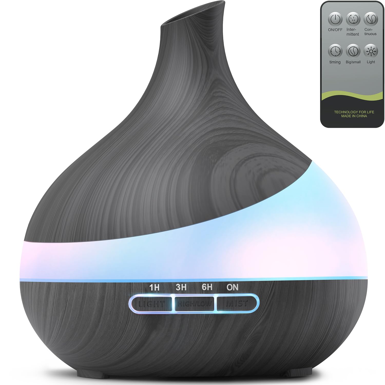 500 ml Aroma Diffusor, Upgrade Diffusor für große Räume, Aromatherapie Diffusor mit Fernbedienung, 4-Timer-Einstellungen, 14 Farben, LED, Automatische Abschaltfunktion