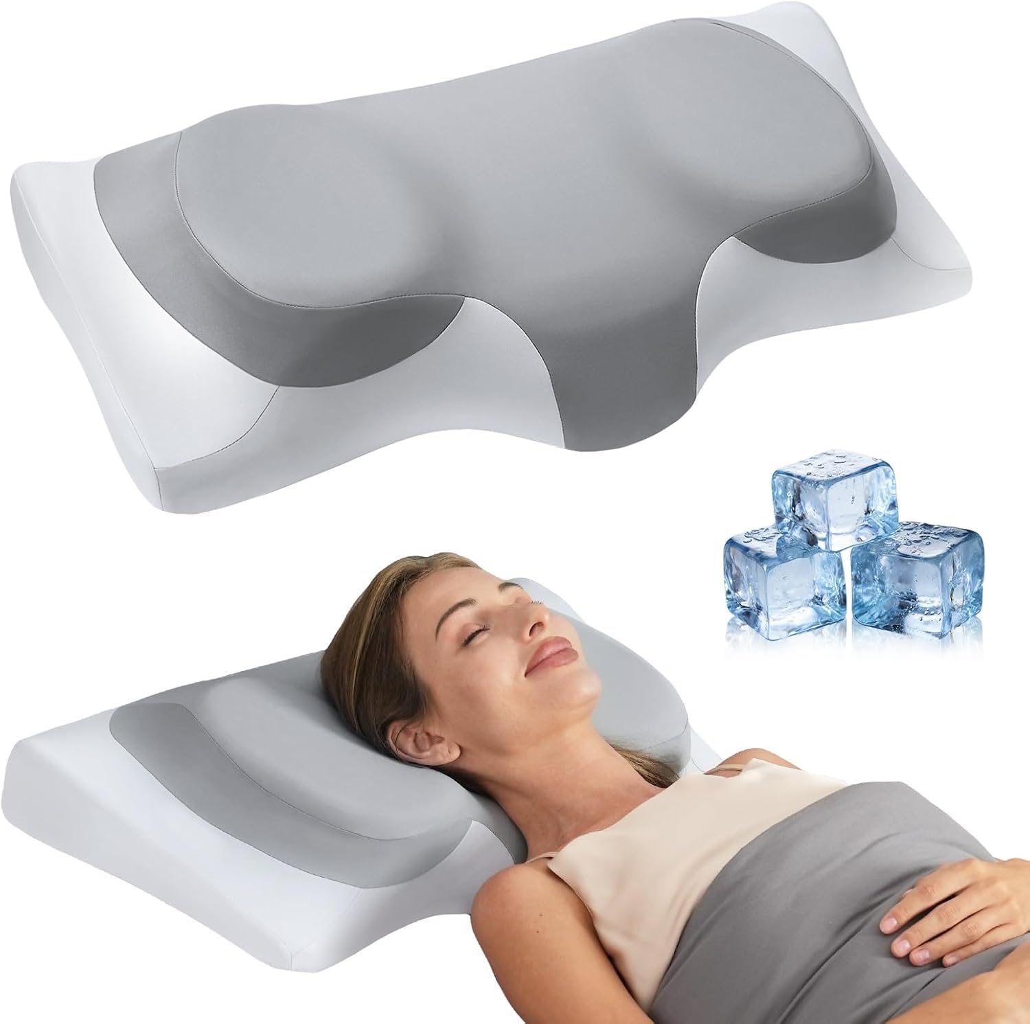 Orthopädisches Kopfkissen Memory Foam, Ergonomisches Nackenschmerzen Kühlendes Stützkissen für Seitenschläfer, Rücken- und Bauchschläfer, Grau