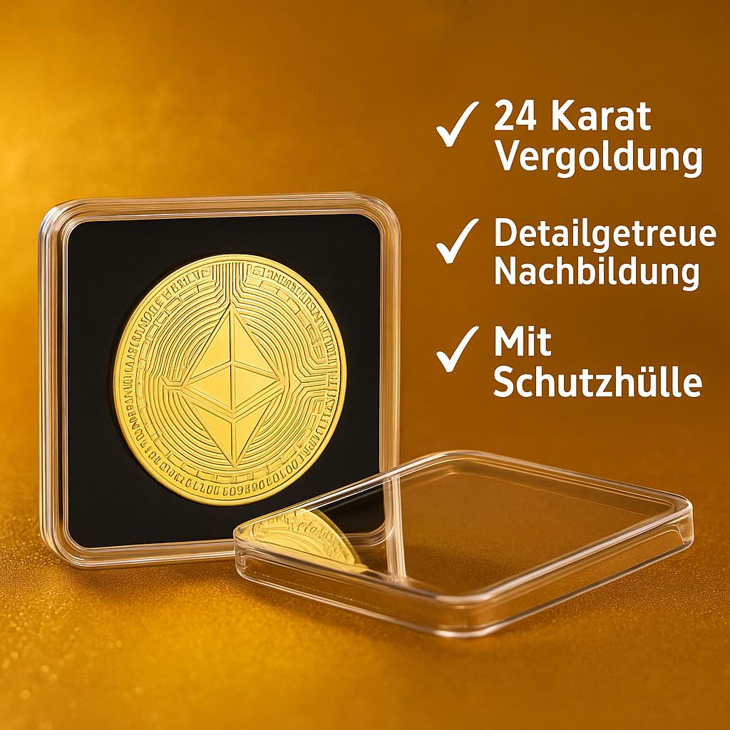 Crypto Bitcoin Coin / 24 Karat Gold / Inklusive elegantes Plexiglas-Münzgehäuse