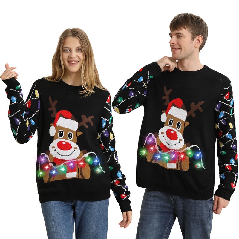 Hässliche Weihnachtspullover Kinder mit LED, hässlicher Weihnachtspullover, lustiges Weihnachtspullover Familienset, Weihnachtspullover Weihnachten mit Beleuchtung für Mädchen, Jungen