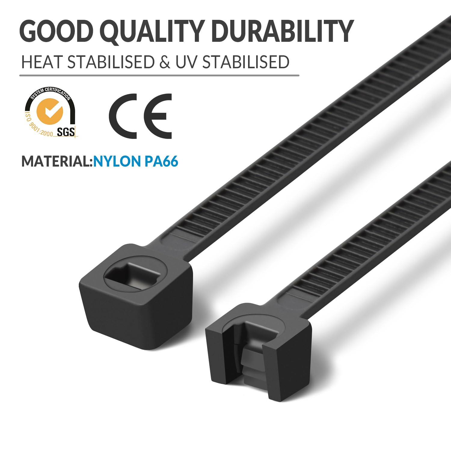 1500 Stück Kabelbinder Schwarz Set, 100/150/200/300 mm(je 300 Stück), UV Beständig Nylon Verschiedene Größen Super Haltbar Selbsthemmend Kabelbinder für Zuhause, Büro, Garten und Werkstatt