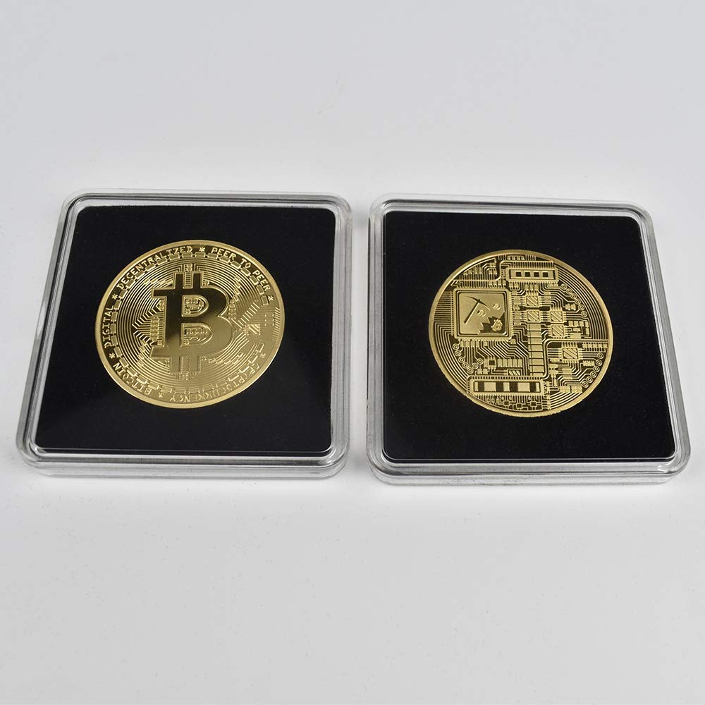 Crypto Bitcoin Coin / 24 Karat Gold / Inklusive elegantes Plexiglas-Münzgehäuse