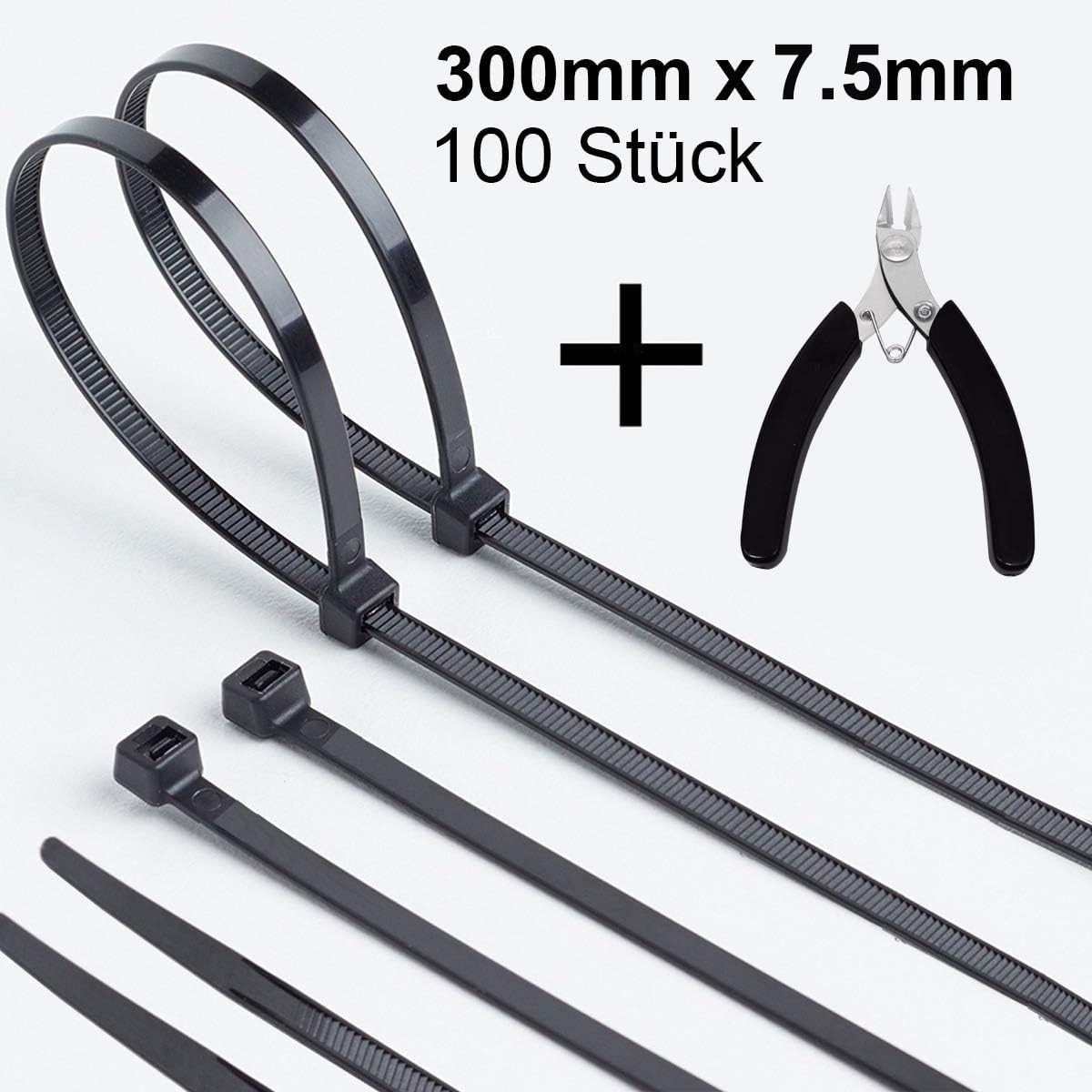 1000 Stück Kabelbinder Schwarz 100/150/200/250/300mm Und 20 Klebesockel, Kabelbinder set, UV Beständig, Hitzebeständig, Kunststoff Kabel Binder Set