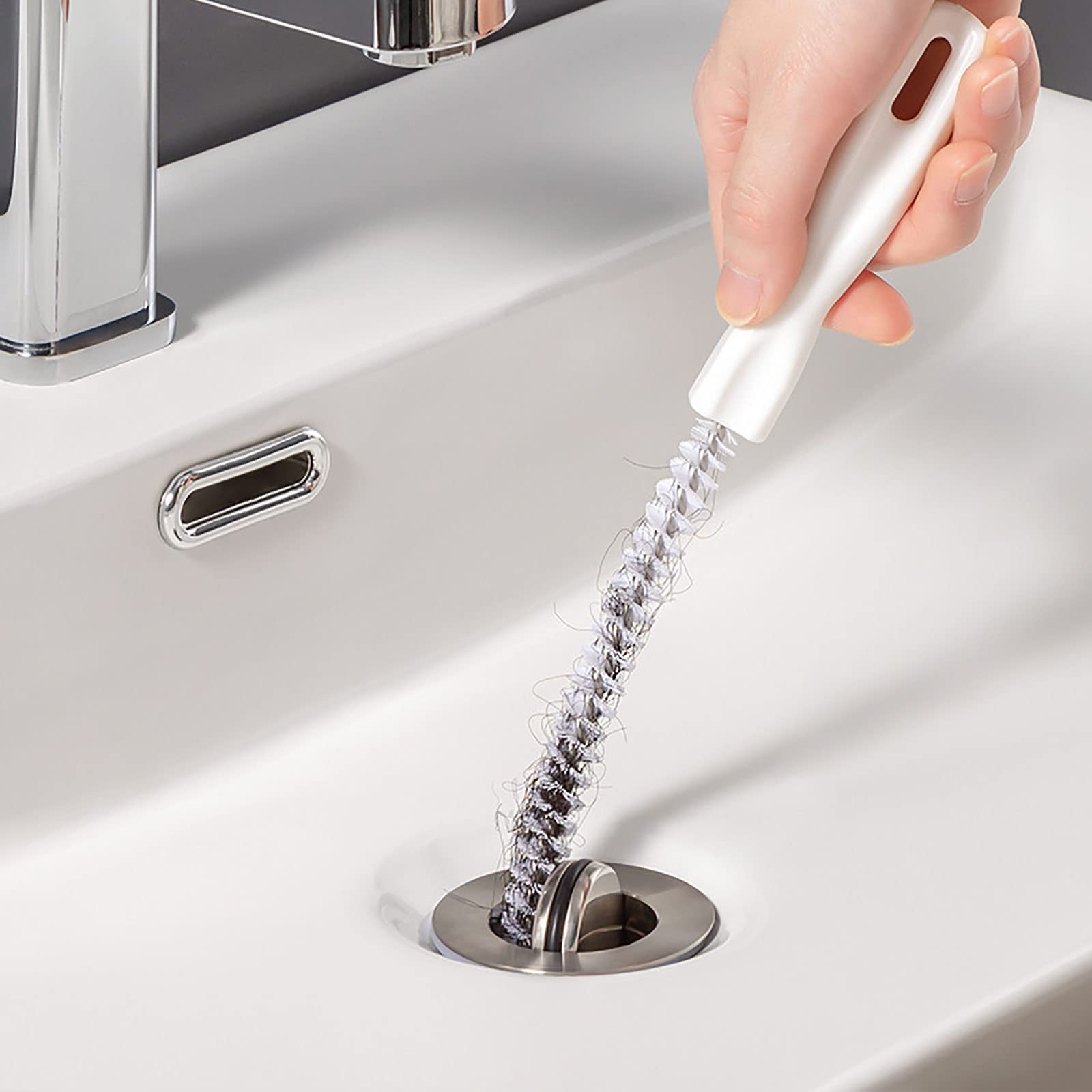 Packung mit 2 Reinigungsbürsten für Abwasserkanäle, flexibler Abflussreinigungsbürste, Rohrreiniger, Haarentfernung, Abflussreinigungspinsel für Küche, Badezimmer, langes Haar entfernen, 45 cm (Packung 2)