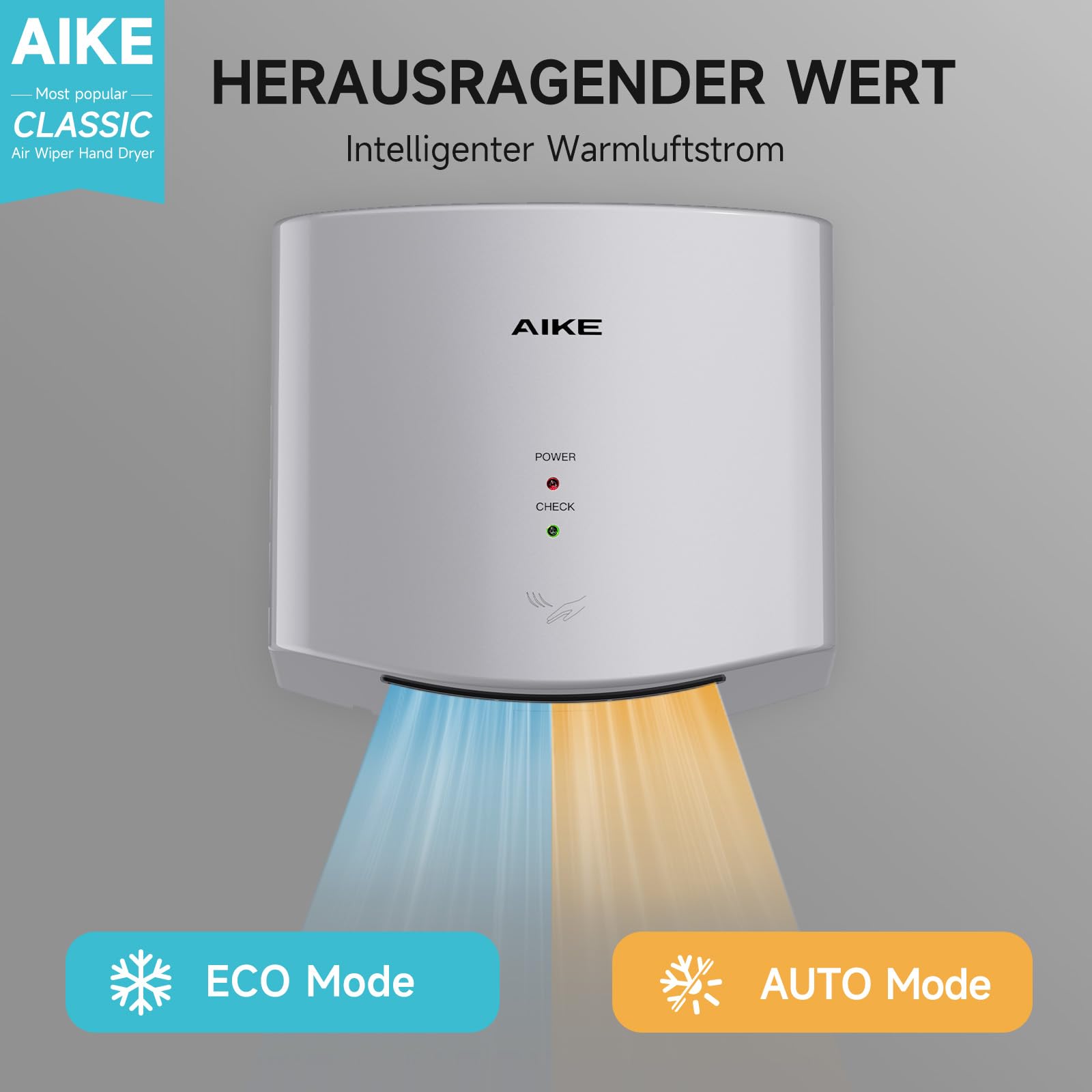 Air Wiper Kompakt Händetrockner, Hochgeschwindigkeit, 1400W 220V, Stecken & Loslegen, Papierlos & Berührungslos