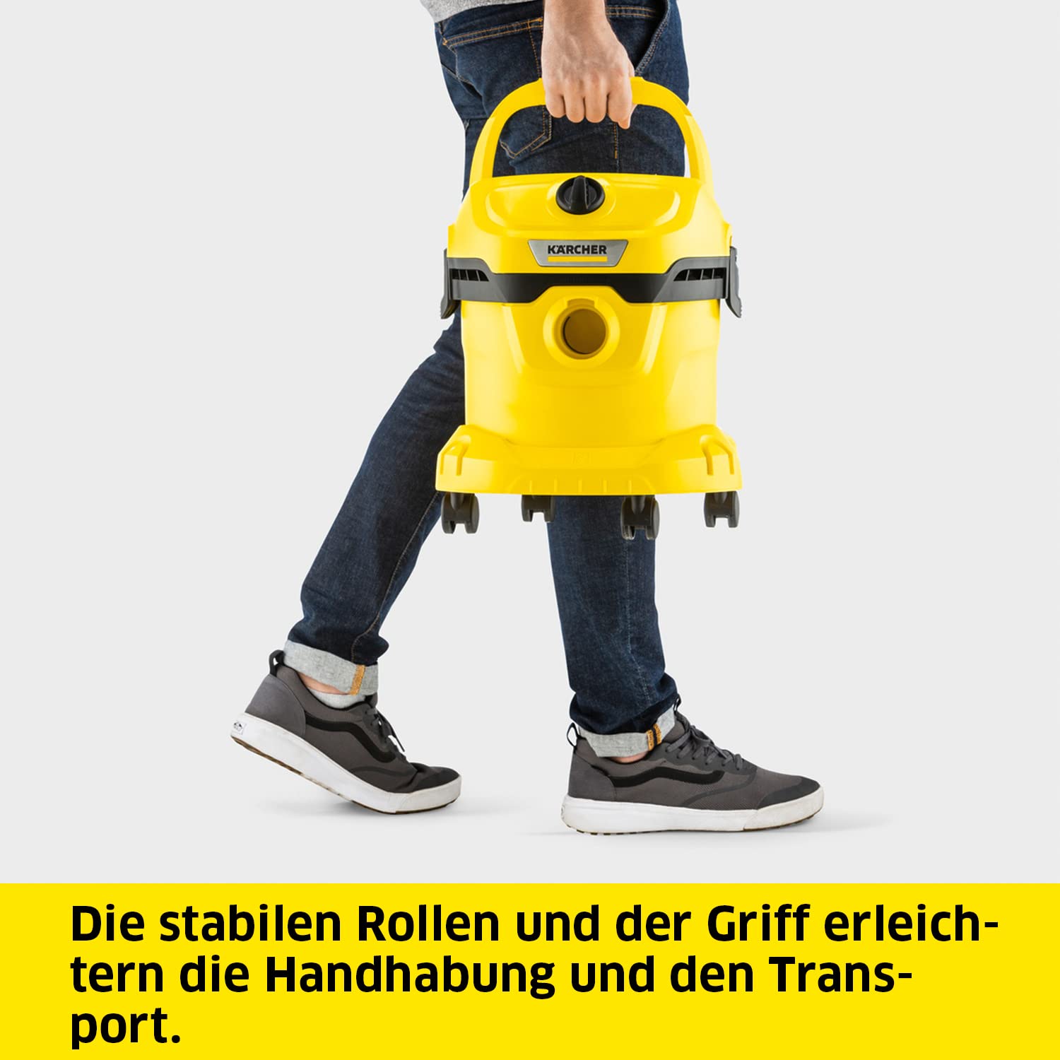 KÄRCHER Nass-/Trockensauger WD 2 Plus V-12/4/18/C, inkl. Patronenfilter, Vliesfilterbeutel, 1.000 W, Kunststoffbehälter: 12 l, Saugschlauch: 1,8 m, Blasfunktion, Boden- und Fugendüse, Schwarz, Gelb