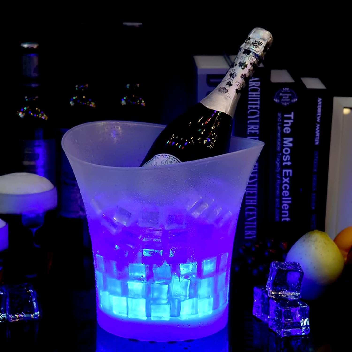 LED Eiskübel 5L, Multicolor LED Sektkübel, Großraumbehälter für Flaschenwein und Flaschengetränke, Eiskübel mit mehreren Farbverlauf, Farbe einstellbar, geeignet für Festival/Party/Zuhause/Bar