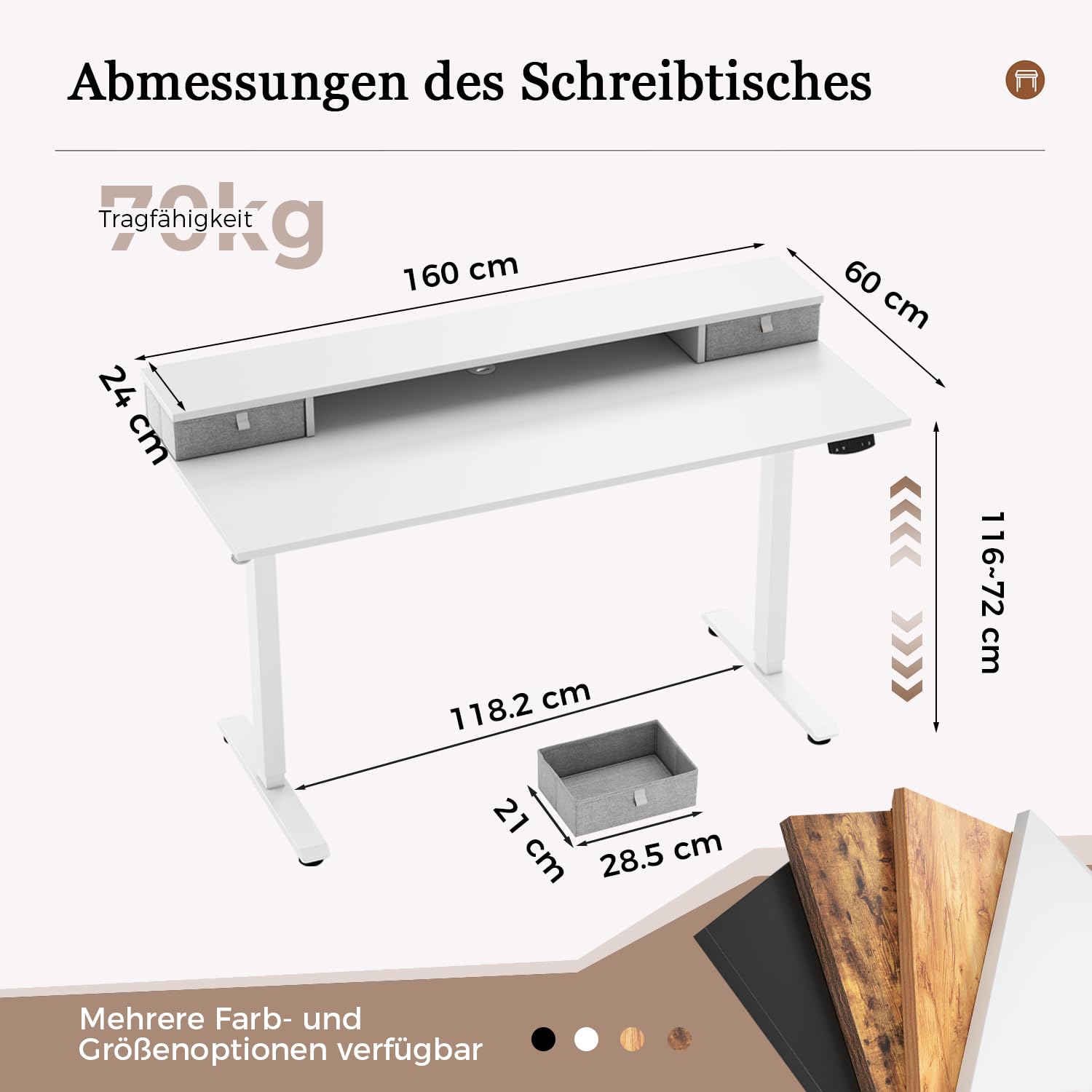 Höhenverstellbarer Schreibtisch mit Doppelschubladen, Elektrisch Höhenverstellbarer Schreibtisch, Sitz-Steh-Computertisch, Ergonomischer Stehschreibtisch