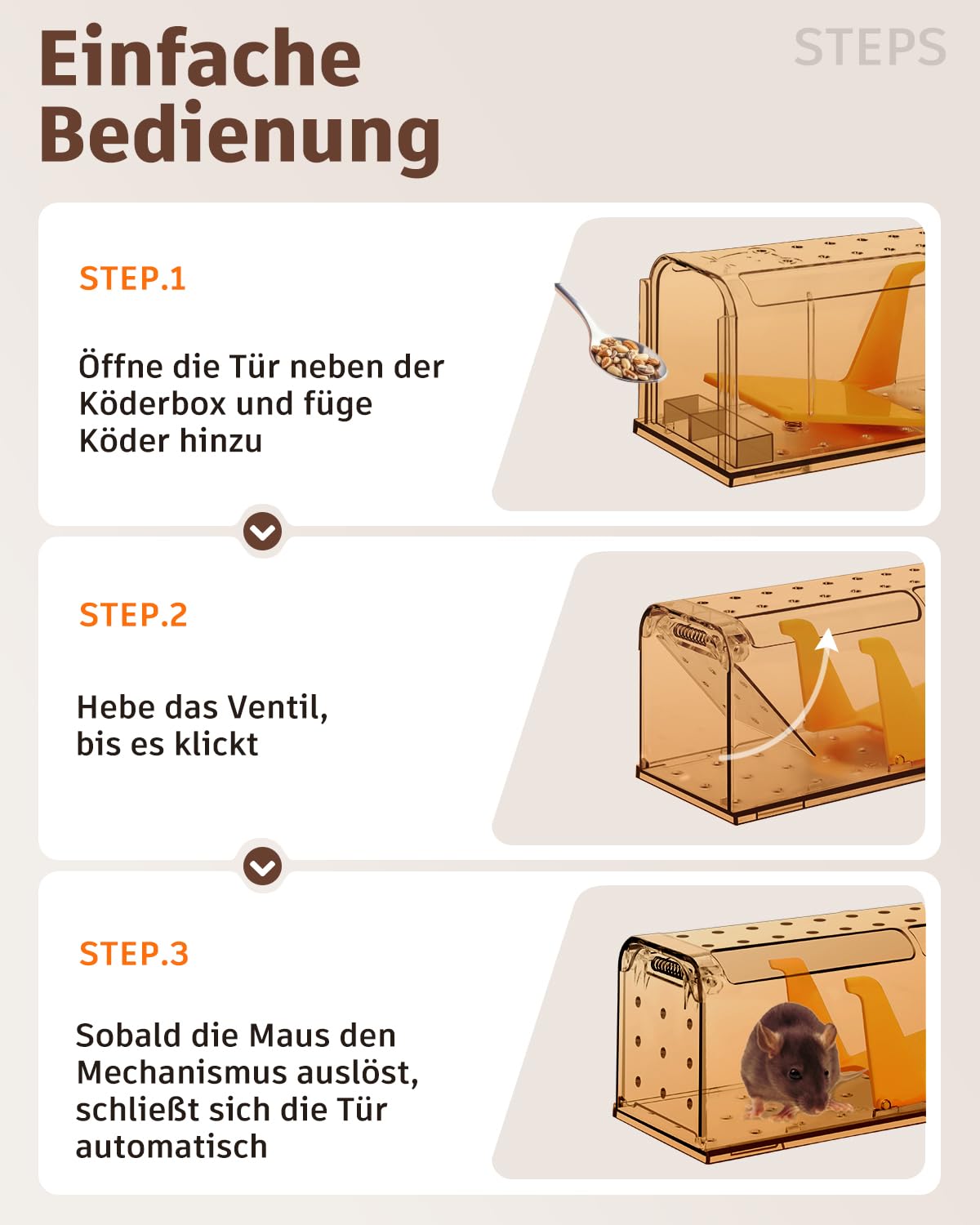 Mausefalle Lebend , Lebendfalle Maus, Wiederverwendbar, Tierfreundliche, Hochsensitive Quick Release, Kontakt mit Mäusen vermeiden - Gartenzubehör