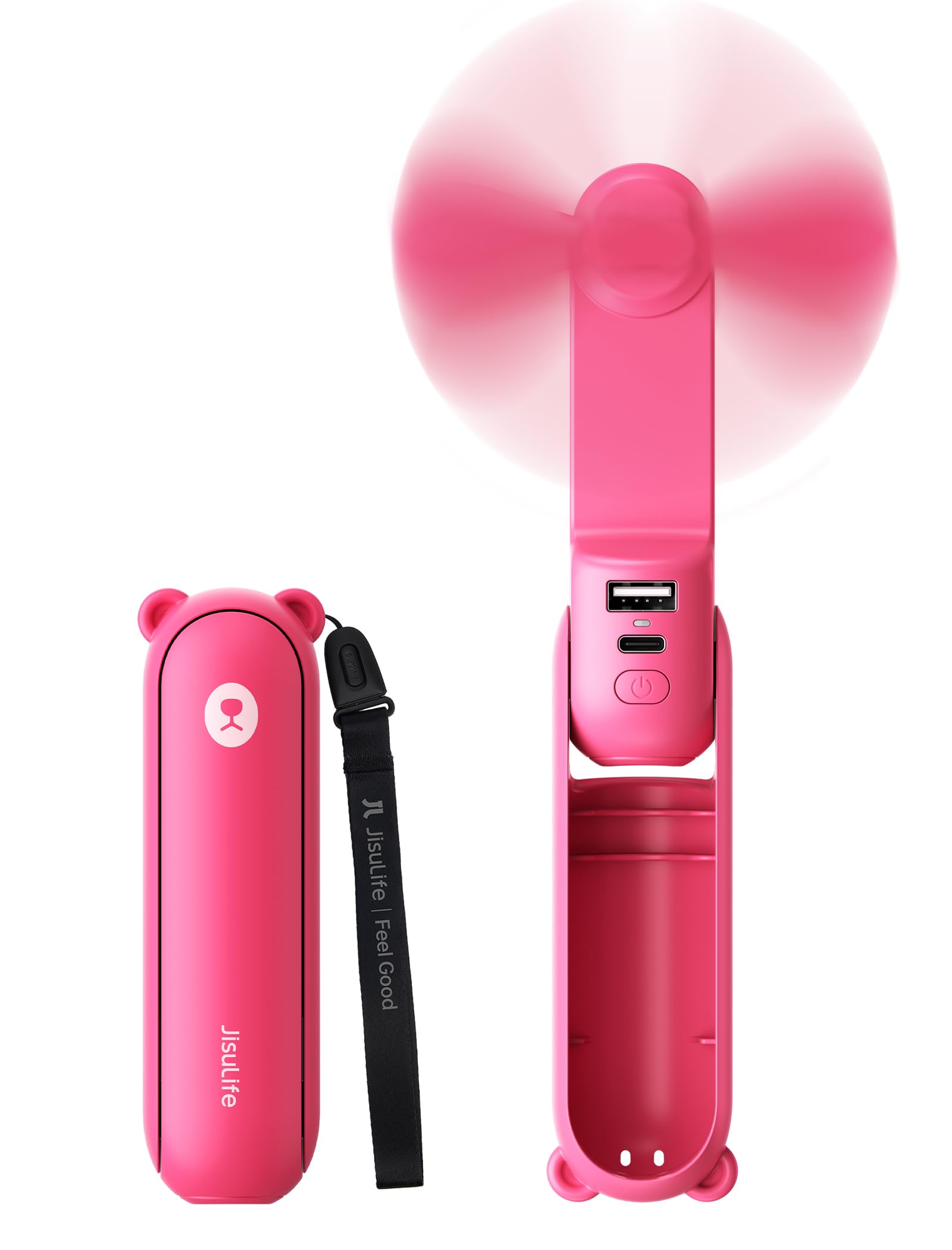 Mini Handventilator, 3-in-1 Handventilator, wiederaufladbarer USB /12–19 Betriebsstunden - mit Powerbank, Taschenlampe, tragbarer Ventilator für Reisen/Sommer, Geschenke für Frauen-Rosa