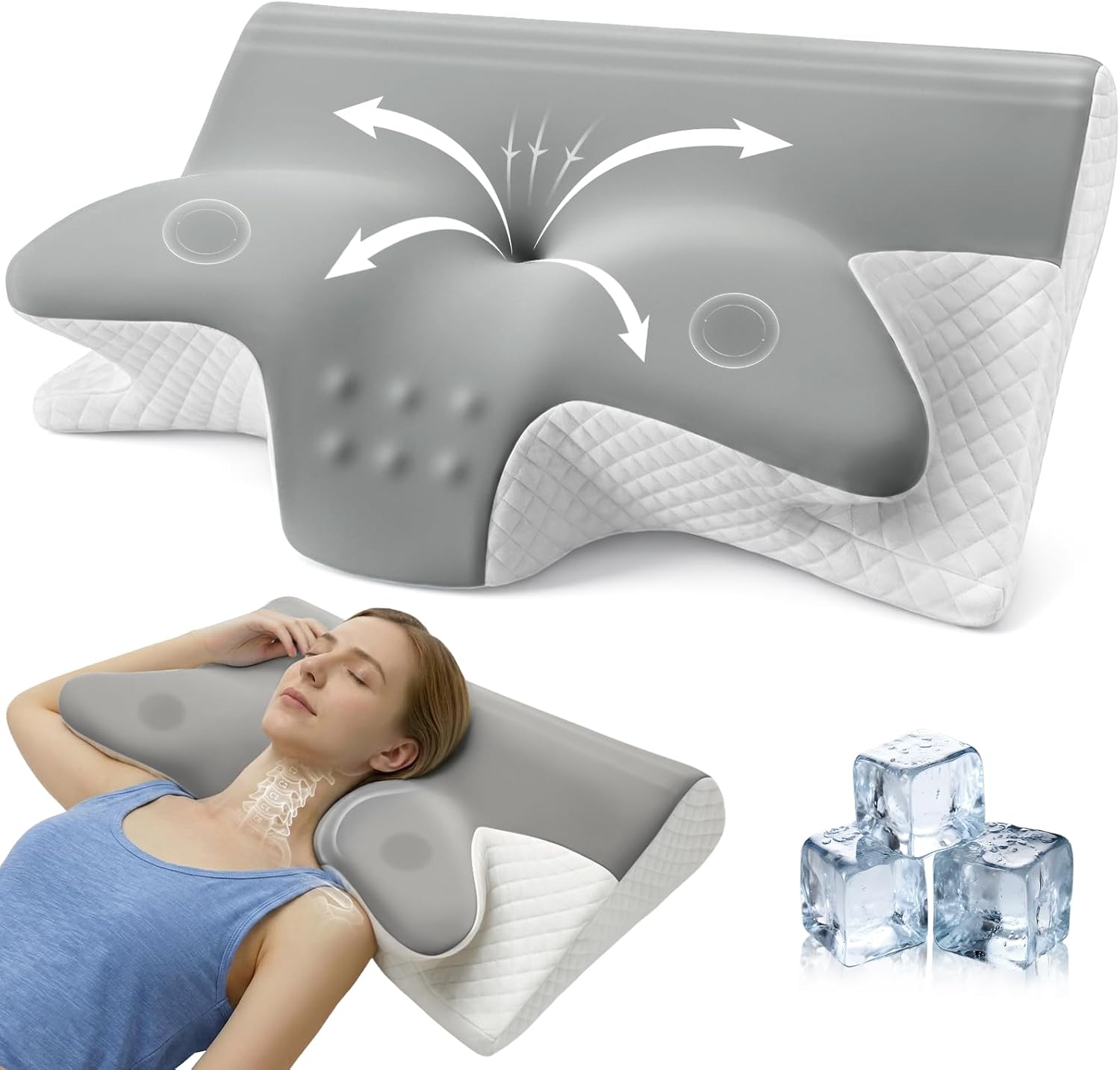 Ergonomisches Nackenstützkissen, 2 in 1 Kopfkissen aus Memory-Schaum