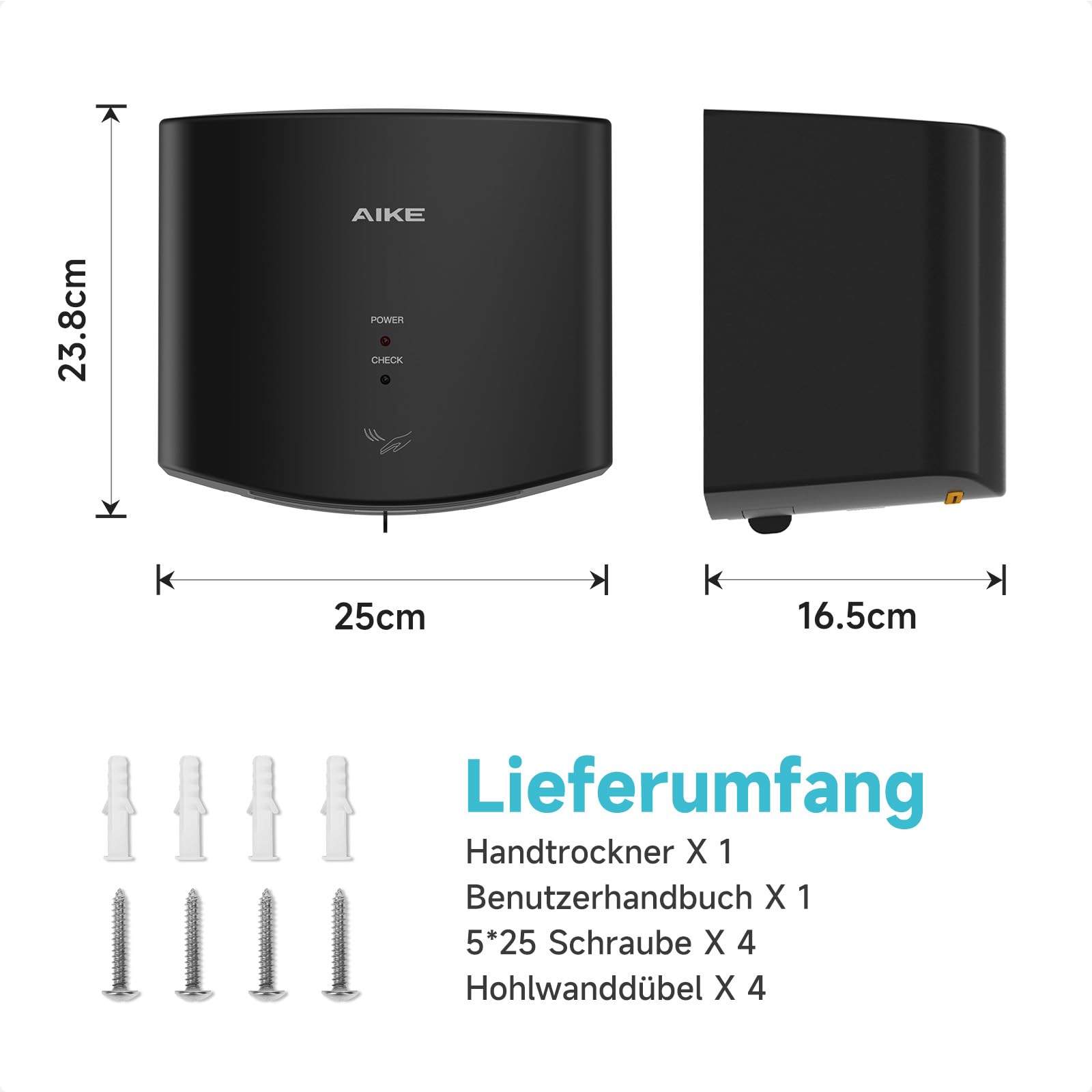 Air Wiper Kompakt Händetrockner, Hochgeschwindigkeit, 1400W 220V, Stecken & Loslegen, Papierlos & Berührungslos