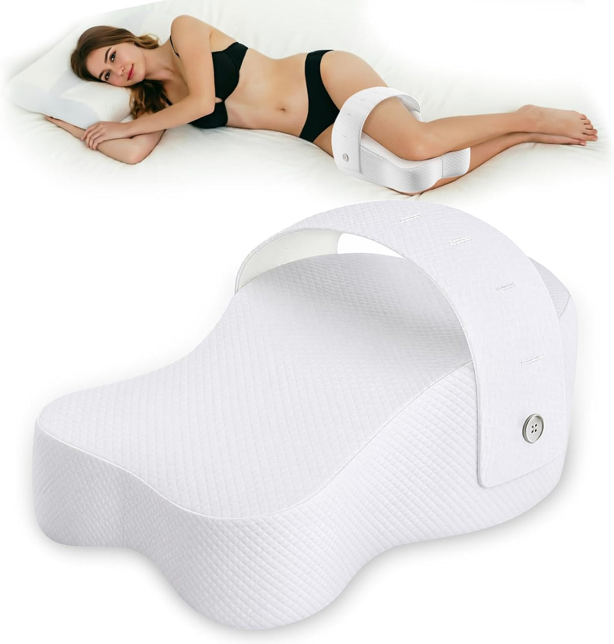 Kniekissen Seitenschläfer, Memory Foam Beinkissen m. Riemen, Ergonomisch