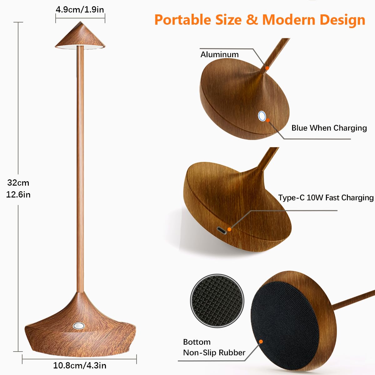LED-Batterie Tischlampe Drahtloses , modernem Aluminium Dimmable Wireless Tischlampe 6000 mAh, wasserdicht, Tischlampen wiederaufladbar für Innen-Aussentisch Tisch Restaurant